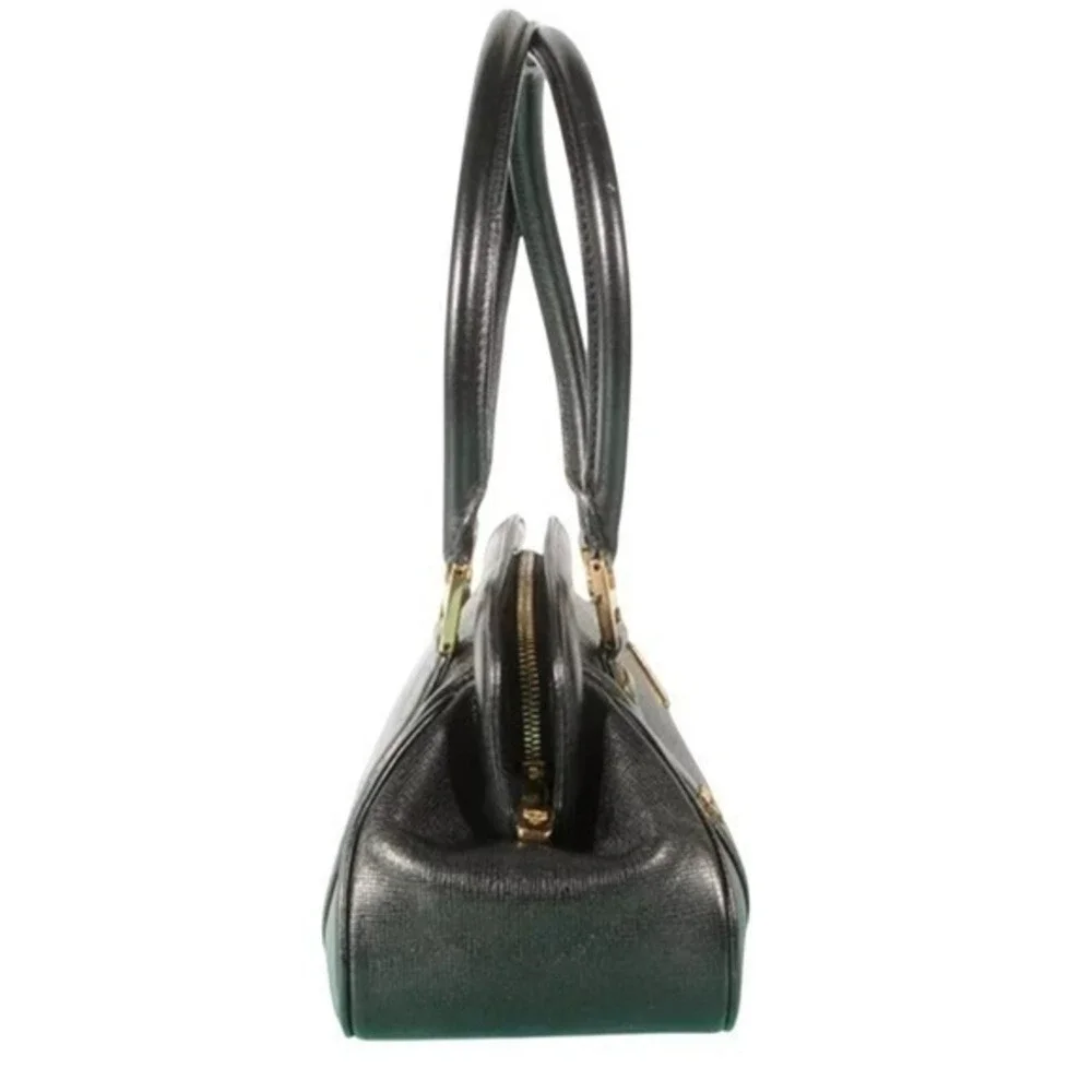 MCM Munchen Black Textured Leather Satchel Gold Hardware Doctor Bag Handbag